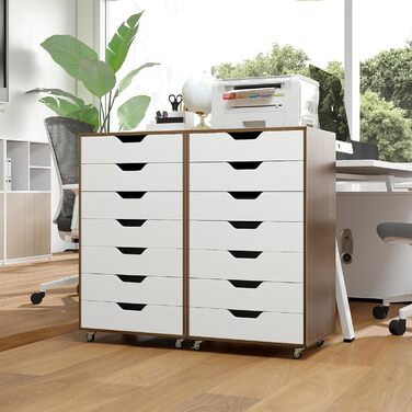 Роликовий контейнер KOMFOTTEU з шухлядами, мобільний офісний шафа, візок для документів, білий, для файлів та паперів (натуральний колір)