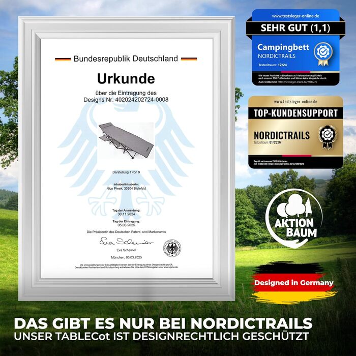 Розкладне кемпінгове ліжко NORDICTRAILS XXL з м'яким матрацом, сіре (190 x 70 см) — зручне похідне ліжко для відпочинку, риболовлі та гостей