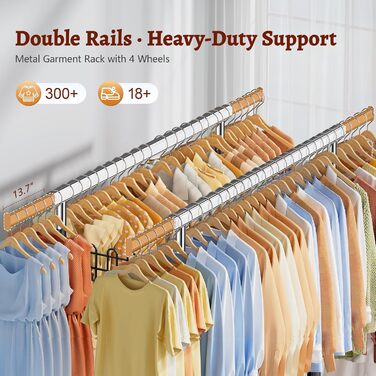 Стійка для одягу на колесах FAVOOOSTY, металева, мобільна, до 200 кг, чорна, 2 стійки