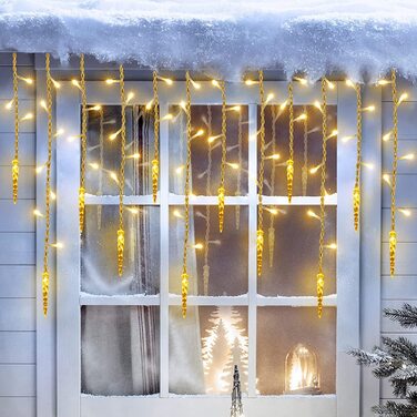Гірлянда, 12 м 400 Світлодіодна гірлянда для бурульок, теплий білий Різдвяний світильник, світлова завіса, 8 режимів