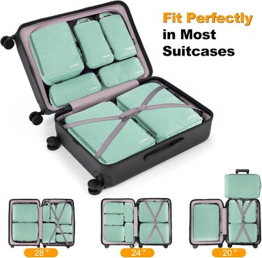Набір органайзерів для валізи Packing Cubes, дорожні сумки-пакувальники з косметичкою, 8 предметів, зелений