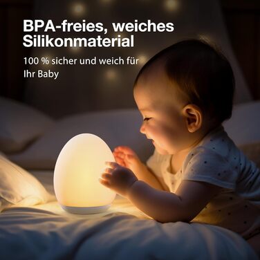 Нічник дитячий JolyWell з 8 режимами зміни кольору та регулюванням яскравості, перезаряджуваний нічник-яйце з таймером 1 година та сенсорним керуванням, білий