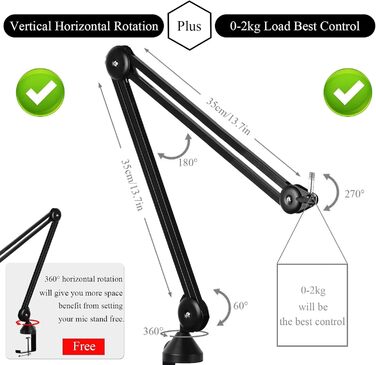 Мікрофонний стійка Mikrofon Arm 2-го покоління 3/8-5/8 з антивібраційним затискачем для мікрофонів Yeti, Snowball та інших (V35)