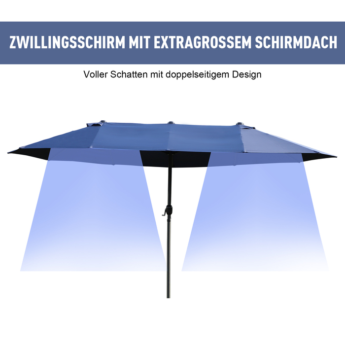Outsunny Parasol Garden Parasol Market Parasol Double Parasol Patio Parasol з ручним рукояткою синій овал 460 x 270 x 240 см