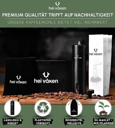 Ручна кавомолка з конічним жорнами - регульований ступінь помелу - кавомолка з нержавіючої сталі для дому та в дорогу