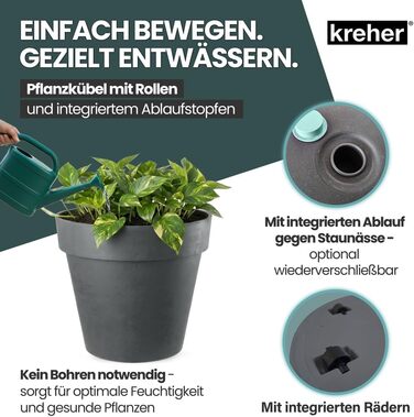 Круглий горщик для квітів Kreher XXL з колесами, діаметром 58 см, антрацит