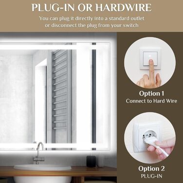 Дзеркало для ванної кімнати Clevich з підсвічуванням 80x60 см, LED, 3 кольори світла, регулювання яскравості, захист від вибуху, сенсорне управління, функція пам'яті, антизапар, 80L x 60B см