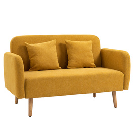 HOMCOM Подвійне диван-крісло Loveseat з подушками, регульовані підніжки, оксамитоподібний поліестер, піна, компактний дизайн, 2-місний, Натуральний+Жовтий| Aosom