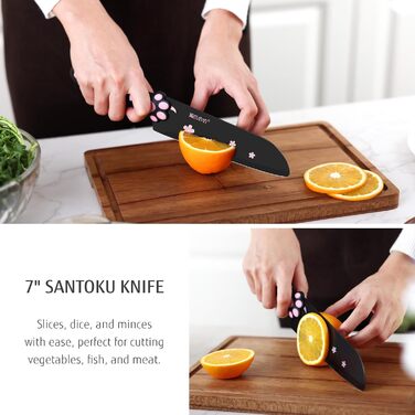 Набір кухонних ножів MEOWKIT 5 шт. з підставкою, нержавіюча сталь, набір ножів у формі котів, чорний/рожевий