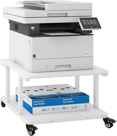 Стіл для принтера PUNCIA з 2 рівнями, мобільний, 60x50 см, білий. Підходить для принтера, сканера, копіювальника.