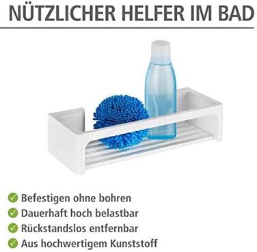 Душова полиця WENKO Power-Loc Bralia, практична душова полиця для ванної кімнати, кріплення без свердління, пластик, 30 х 8,5 х 12 см, (Біла)