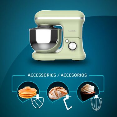 Міксер Cecotec Cecomixer Merengue 5L 1200W: 6 швидкостей, сталева чаша 5л, зелений, 5 функцій