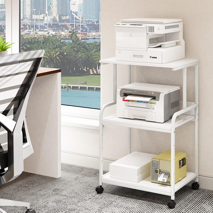 Двоярусний стіл для 3D-принтера з роликами, 50x40x80 см, білий