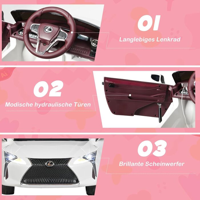 Електромобіль для дітей COSTWAY Lexus 12V, з пультом, LED, музикою, USB, білий