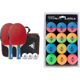 Набір для настільного тенісу Joola 54820 Duo, що складається з 2 ракеток для настільного тенісу 3 м'ячів для настільного тенісу1 сумка для зберігання,різнобарвна, однотонна і 42150 набір для настільного тенісу Colorato з 12 різнокольоровими кульками М'ячі для настільного тенісу