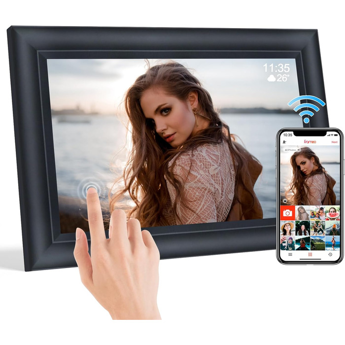 Цифровий фоторамка TSITSC 10.1 дюйма з Wi-Fi, IPS сенсорний екран, 32GB пам'яті, автоповорот, Frameo APP, чорний