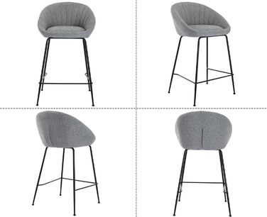 Набір з 2 барних стільців Chairus: міцний металевий каркас, сидіння з льону, для кухні/домашнього бару, сірий