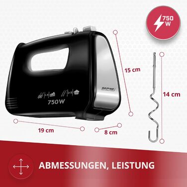 Кухонна машина MPM MMR-16Z з обертовою чашею 3.4 л, BPA-free, 750W, білий колір, 5 швидкостей + Turbo, міксер з нержавіючої сталі