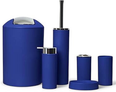 Набір аксесуарів для ванної кімнати 6tlg Badset: мильниця, стакан для зубних щіток, відро для косметики, щітка для унітазу з тримачем, мильниця, сміттєвий бак, тримач для зубних щіток, повна ванна кімнатна комплектація (темно-синій дизайн 2a)