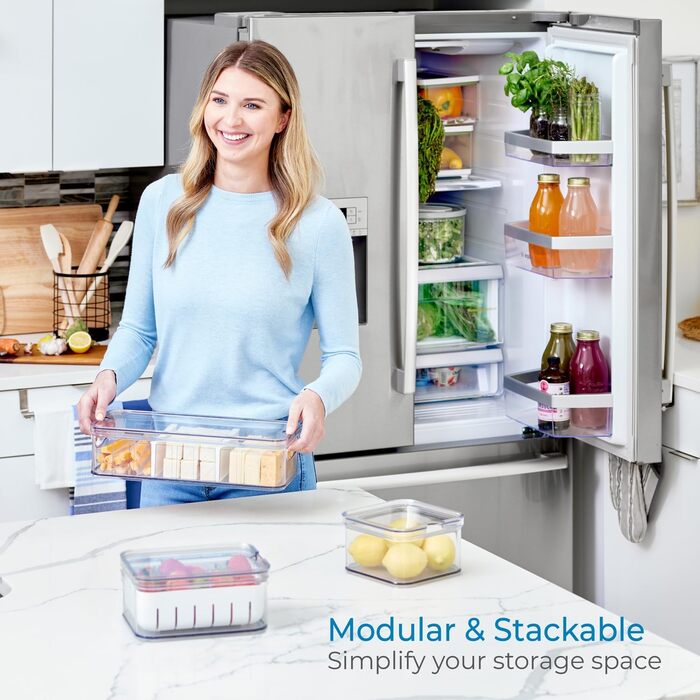 Набір органайзерів для холодильника Spruce by iDesign, пластик, прозорий/білий, набір з 3 шт.
