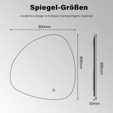 Дзеркало для ванної кімнати Badspiegel 70x50см з підсвічуванням 3 кольори, сенсорний вимикач, прямокутне, для ванної/вітальні, енергоклас A++
