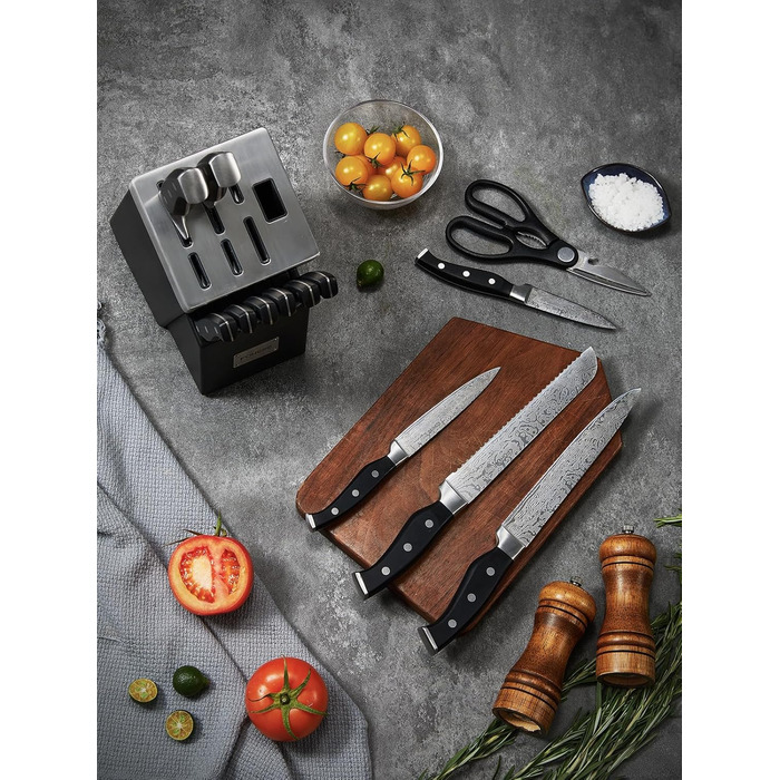 Набір ножів FOHERE 14 предметів з автозаточкою, кухонний набір з нержавіючої сталі, професійний, з ергономічними ручками