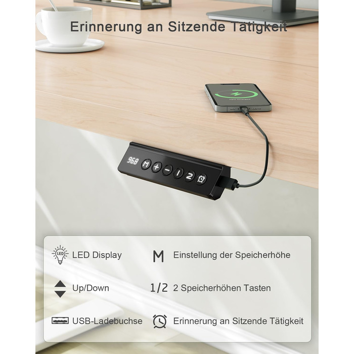 Електричний регульований стіл JUMMICO 80x60 см з USB-портом - ергономічний стіл для роботи та навчання