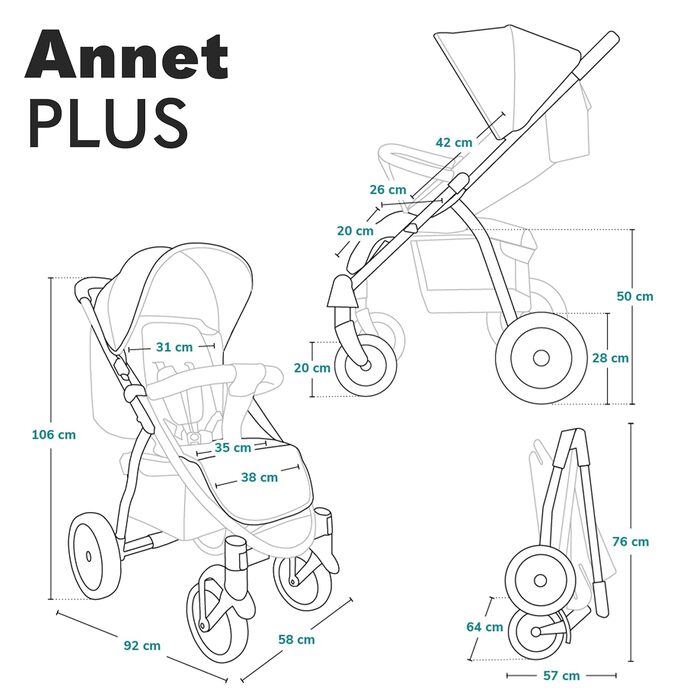 Дитяча коляска Lionelo Annet Plus - компактна, з функцією опускання спинки, блакитна