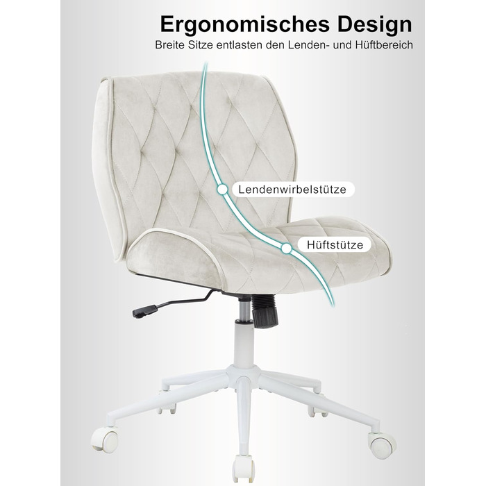 Крісло для дому та офісу Symino з функцією гойдання, обшите штучним велюром, регульоване по висоті, 360° обертання, ергономічне, до 120 кг, колір Беж