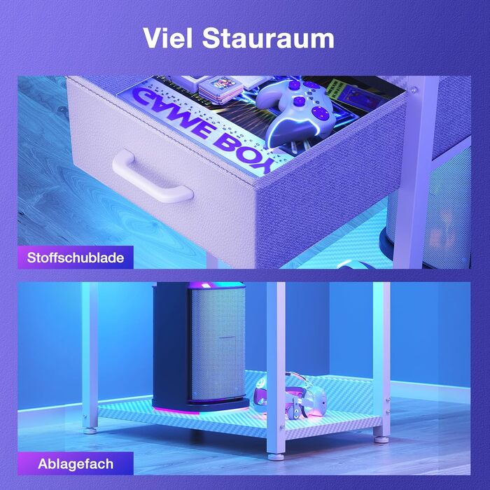 Ігровий стіл Coleshome з LED-підсвічуванням 120x48 см, з шухлядами та полицею, обертовий, з тримачем для навушників, карбонове волокно