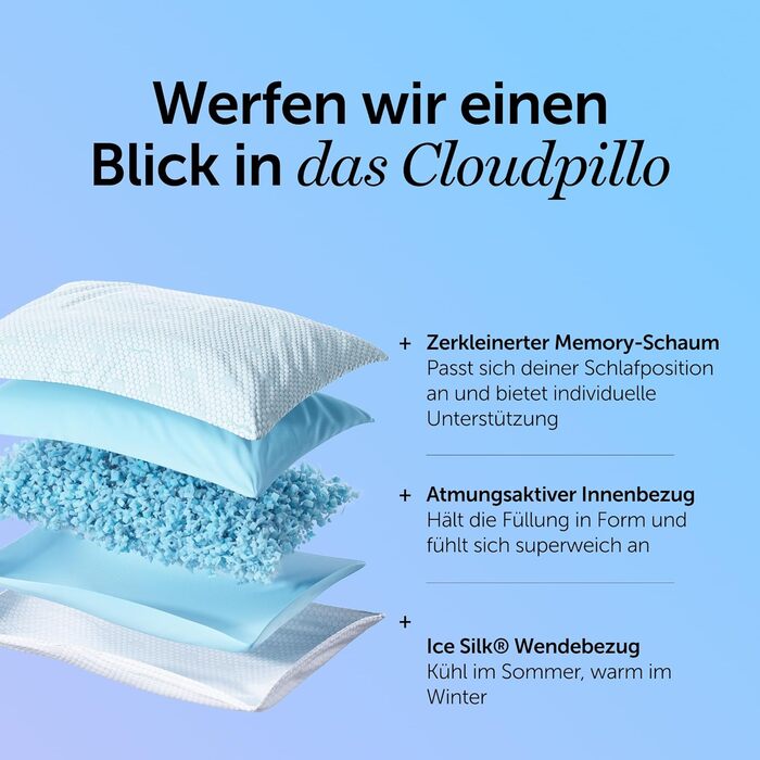 Cloudpillo Подушки з піною з пам'яті - комплект 2 шт., регульована висота, 40x80 см, ергономічні та гіпоалергенні подушки