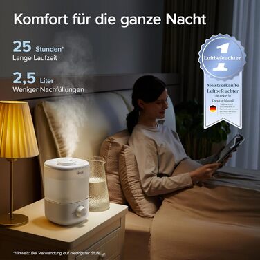 Зволожувач повітря Levoit для спальні, 23dB, 2.5L, з автовимкненням, для дітей, 360° регулювання, білий