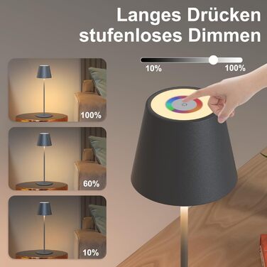 LED настільна лампа MALUX бездротова, торшера з торканням, диммування, тепле біле світло 2700K-4000K, металева, акумуляторна, вологостійка IP54, для саду, їдальні, спальні, робочого кабінету, балкону, готелю (темно-сірий), (сірий) 1 шт.