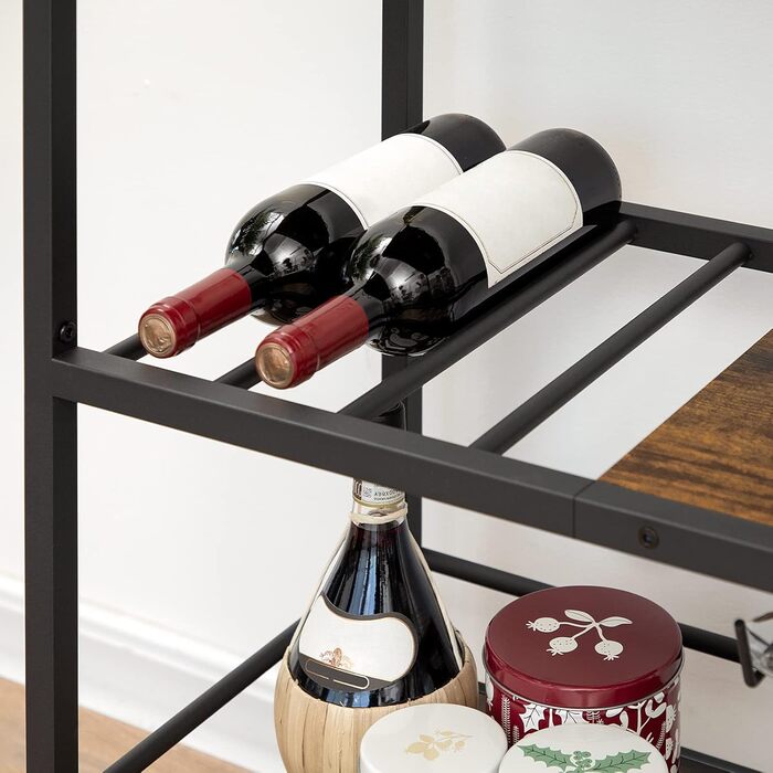 Сервізний візок HOOBRO: візок для кухні, барний візок з замком, візок для вина, вінтажний коричнево-чорний, EBF35TC01G1