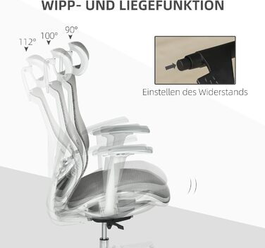 Ергономічне офісне крісло Vinsetto з регулюванням висоти, обертове крісло з коліщатками, подушка для голови та попереку, сірий