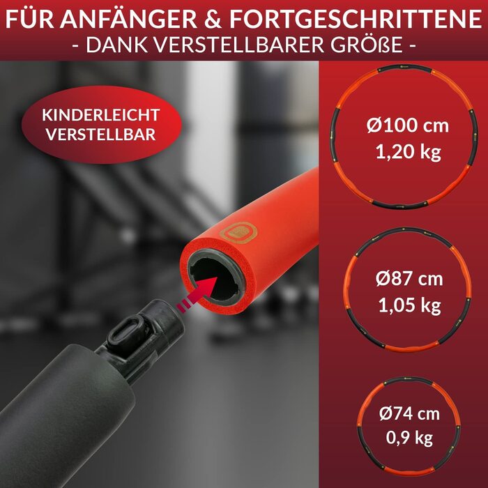 Обруч Paranize для дорослих для початківців вагою 1,2 кг вкл. Тренувальне відео - інтенсивне спалювання жиру завдяки Хулахуппрейду для схуднення - з обручем для фітнесу Обруч для бажаної фігури чорний / червоний
