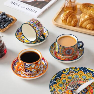 Набір чашок для еспресо Vancasso 4 шт., 150 мл SIMI, з підставками та стійкою, керамічні, для капучино, еспресо, лате (270 мл)