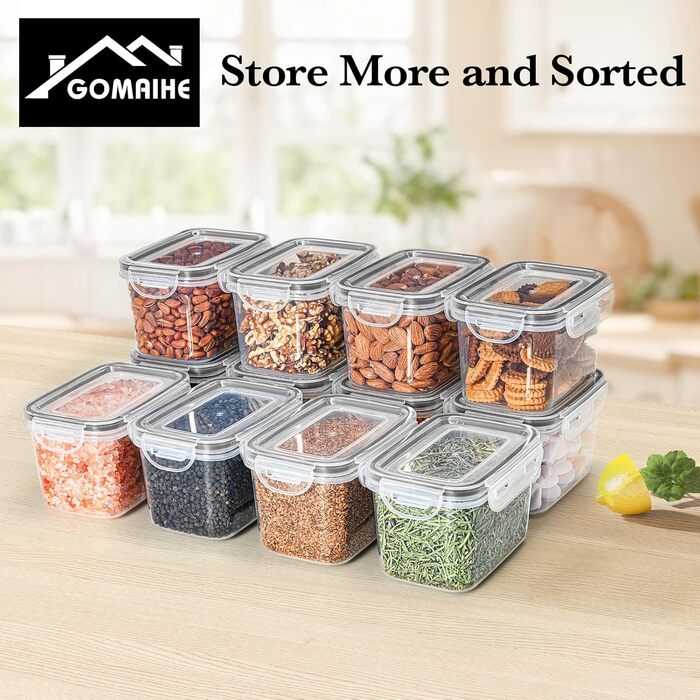 Набір контейнерів для зберігання GoMaihe 12 шт: герметичні, 800 мл, з етикетками, чорні. Ідеально для продуктів, цукру, спецій. Без BPA, можна мити в посудомийній машині.