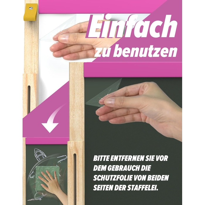 Мольберт для малювання Joyooss для дітей, регульований дерев'яний мольберт для малювання, двосторонній, сухий маркер, з аксесуарами для малювання, подарунок та канцтовари для дітей 4-8 років (РОЖЕВИЙ) 106PINK