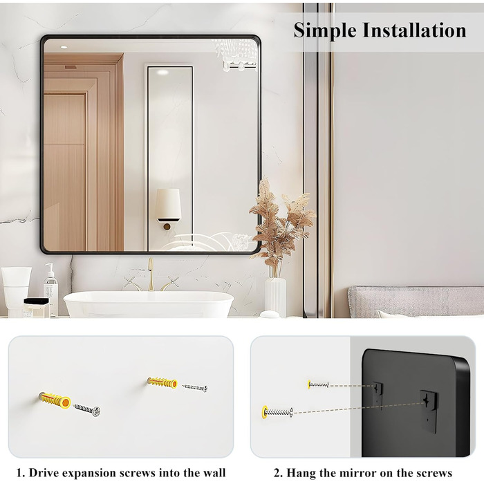 Дзеркало для ванної кімнати Fabuday, 61 x 76,2 см, без рами, для ванної, спальні, туалету, у стилі кантрі (Чорний)