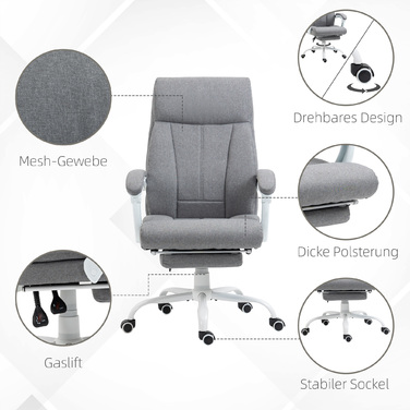 Ергономічне письмове крісло HOMCOM Office Chair з регульованою спинкою на 155° і функцією відкидання, регулюється по висоті для комфорту