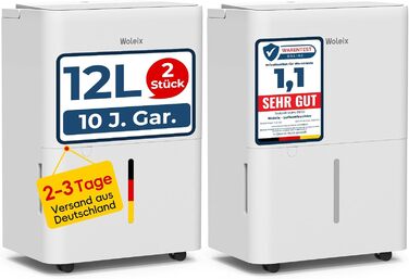 Електричний осушувач повітря 12L з таймером, для підвалу та приміщень до 122 м³, з фільтром та 1м шлангом, 10 років гарантії, 35dB