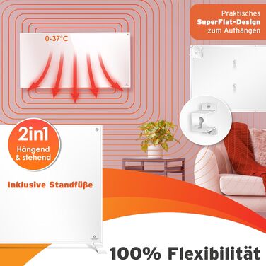 Інфрачервовий обігрівач KESSER® 700W: енергозберігаючий, з пультом та термостатом, настінний/підлоговий, білий