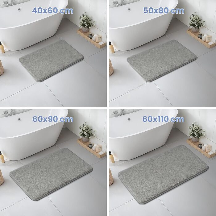 Набір килимків для ванної кімнати VOUNOT 2 шт. (60x90 см) – антиковзаючі, з мікрофібри, швидковисихаючі, сірого кольору