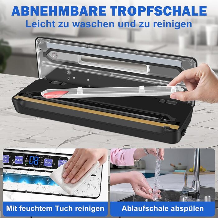 Вакууматор для продуктів 7 в 1 з подвійним швом, професійний вакуумний пакувальник з цифровим таймером, вбудованим різаком та 50 пакетами, сріблясто-чорний