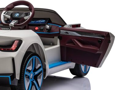 Дитячий електромобіль BMW i4, ліцензія, 12V7A, 2 мотори, керування, MP3, шкіряне сидіння, EVA, білий