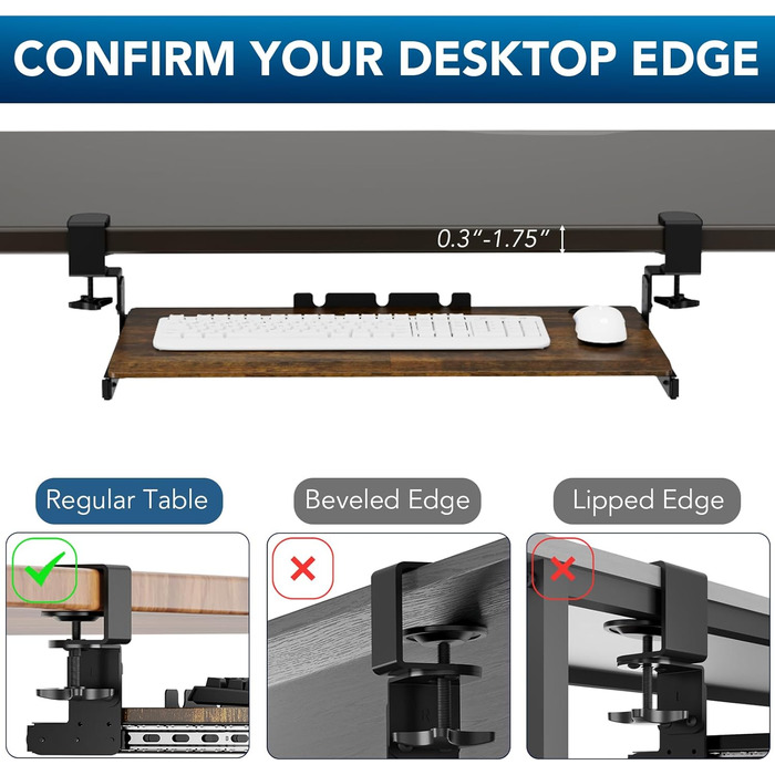 Висувна платформа для клавіатури під стіл з К-кріпленням, великого формату, стійка, для настільного комп'ютера, 838mm x 280 mm
