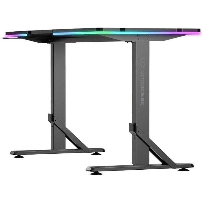 ULTRADESK - Стол для геймінгу Iron - Механічний регульований стіл з RGB підсвічуванням, чорний