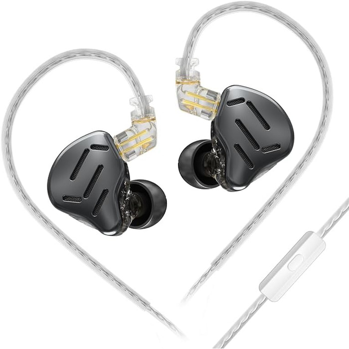 Навушники-вкладиші KZ Zax, 16 одиниць, HiFi, Hybrid IEM, Цинковий сплав, знімний кабель, Чорний, Мікрофон