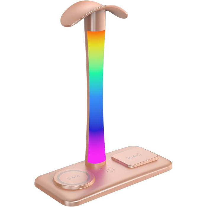 Підставка для навушників з бездротовим зарядним пристроєм, RGB-підсвічування, сумісна з AirPods Max, iPhone, Samsung, ідеальний подарунок для геймерів (Золото)